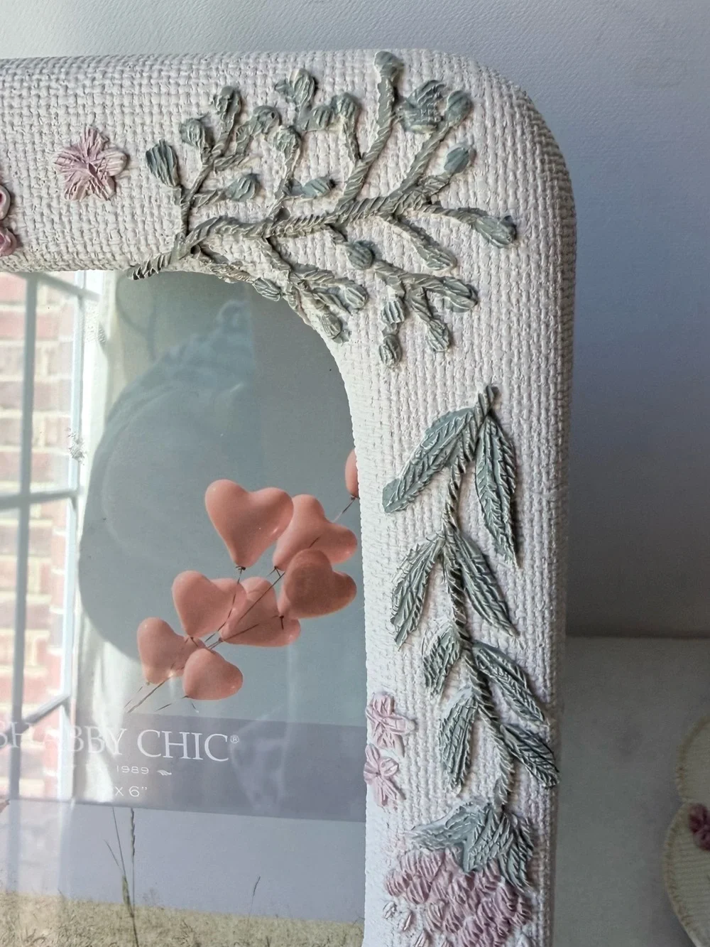 Shabby Chic Cream Frame with Pink Floral Embroidery design